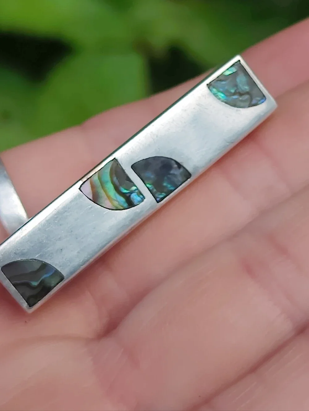 Vintage Sterling Abalone Shell Tie Clip